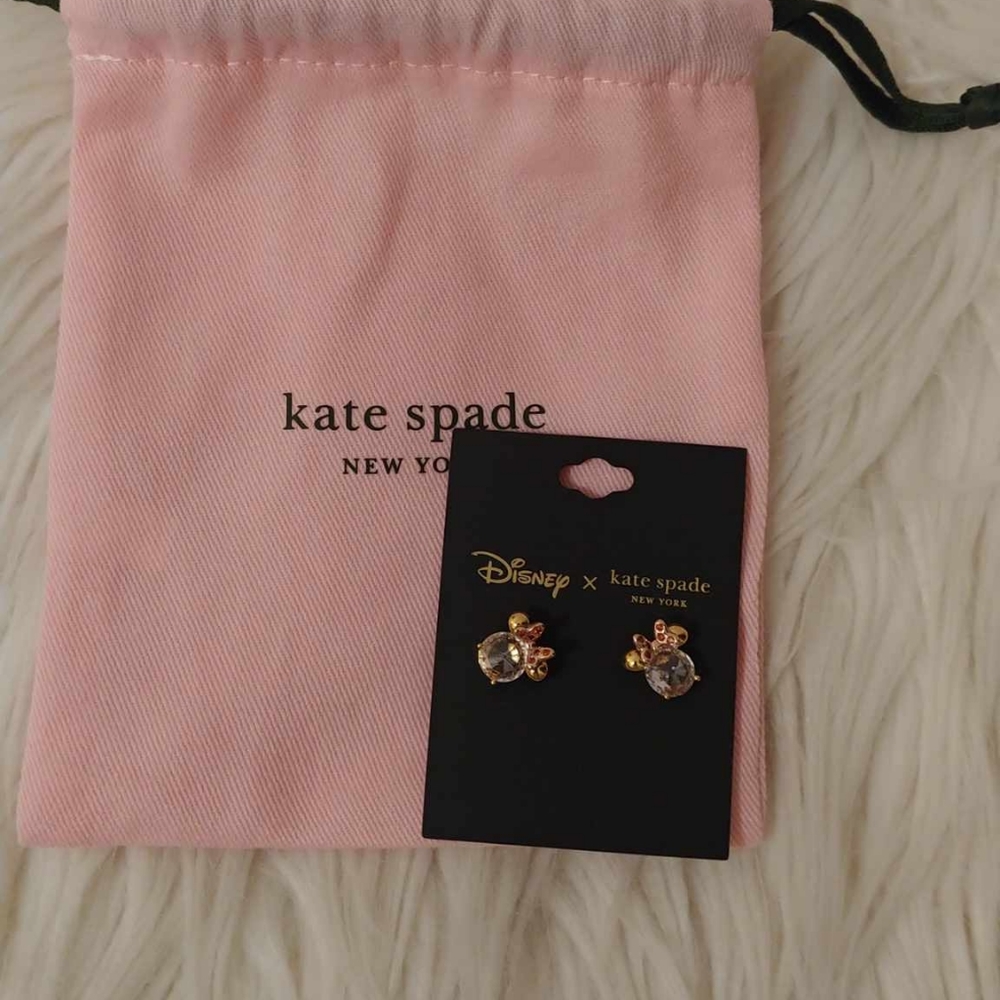 💖FIRM! NWT KATE X DISNEY MINNIE MOUSE CLEAR/MULTI STUD EARRINGS WITH DUST BAG